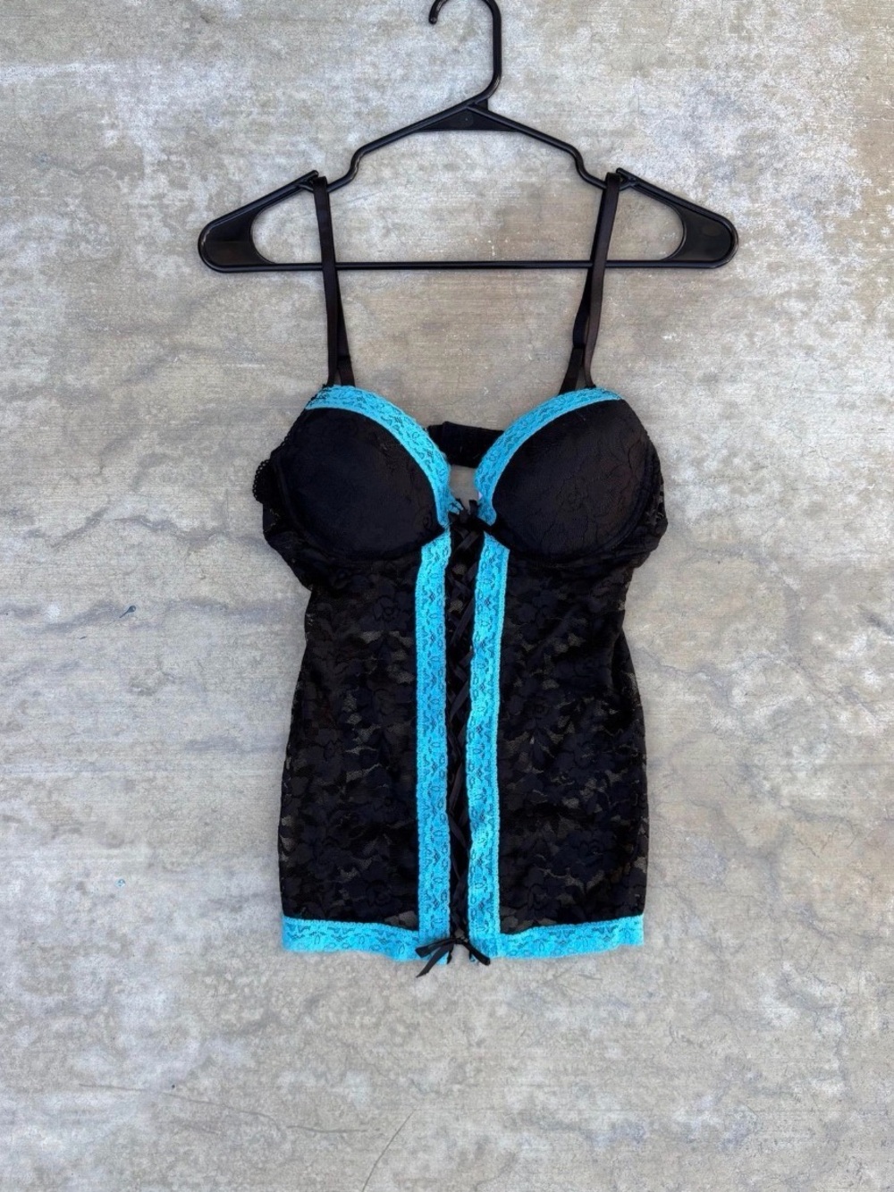 Black Lace Bustier with Turquoise Trim